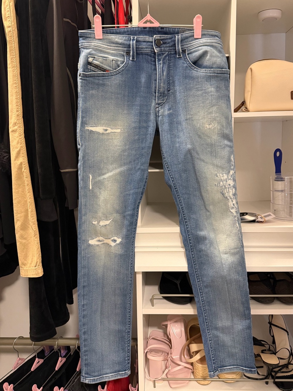 Diesel Light Blue Distressed Slim Straight Jeans